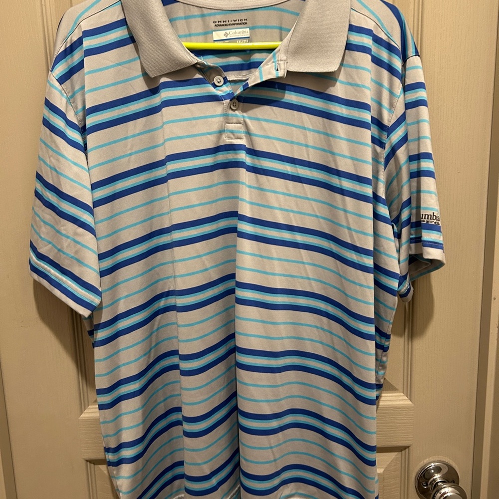 Columbia Blue and Gray Polo Shirt Casual Striped Design